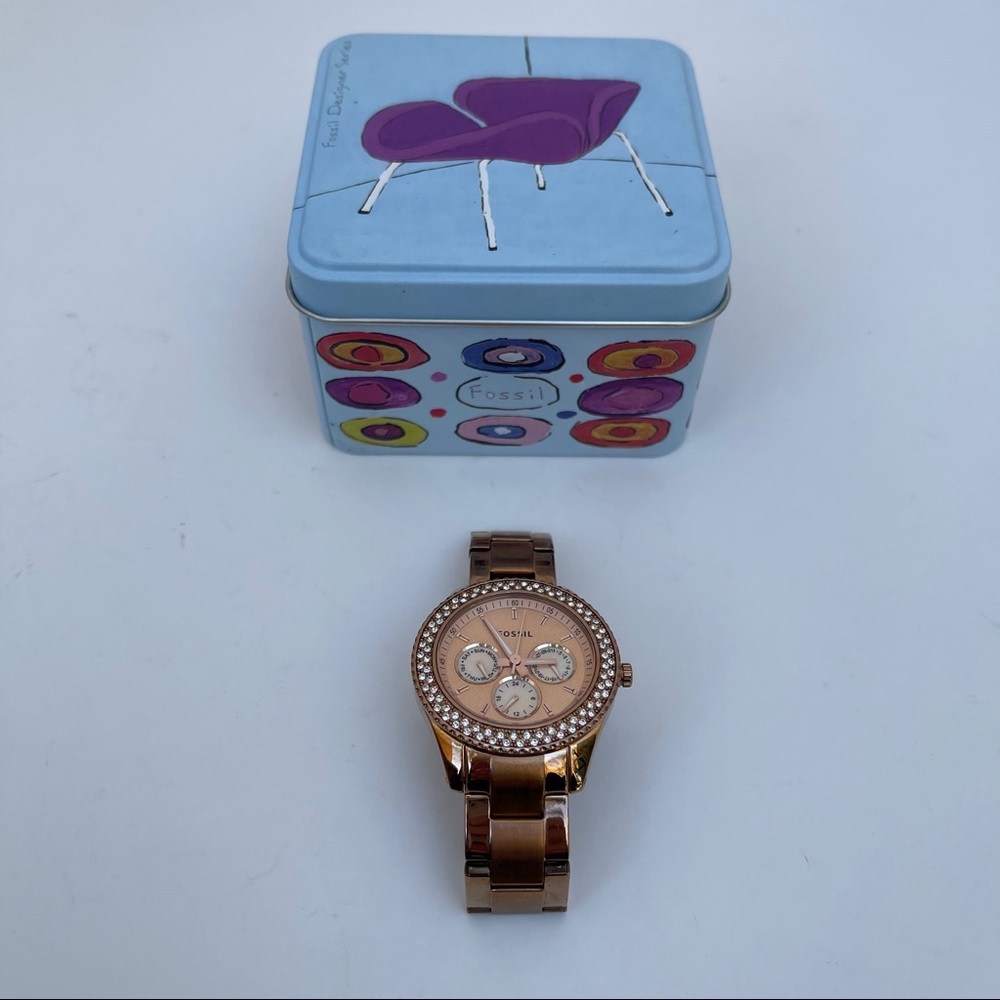 Fossil rose gold chronograph watch diamond accents - Picture 7 of 7